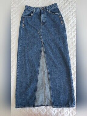 Zara Maxi Blue Denim Skirt-Jeans with Front Panel Slit Size XS